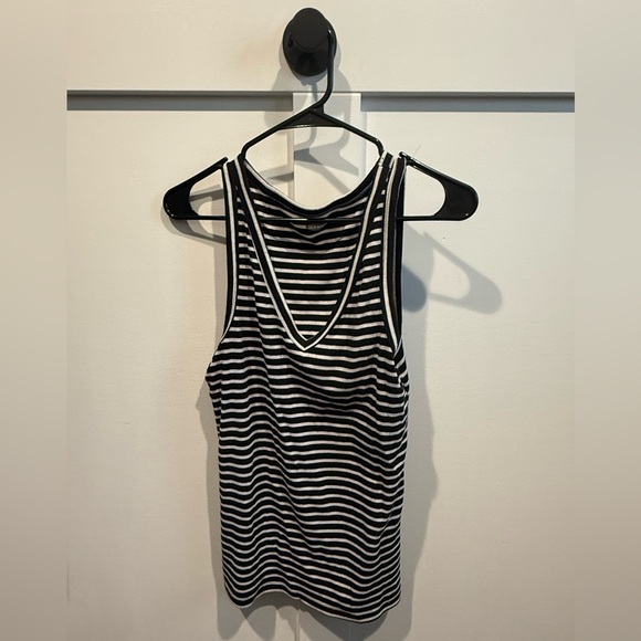 Old Navy Tops - Old Navy Black and White Striped Ribbed Tank Top - Slim Fit - L